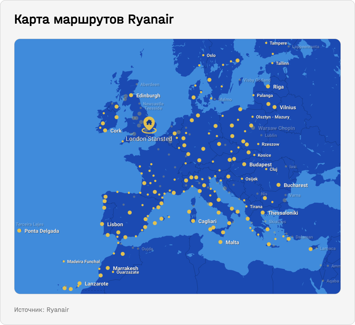 Карта маршрутов Ryanair